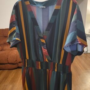 BloomChic V-Neck Midi Dress with Stripes